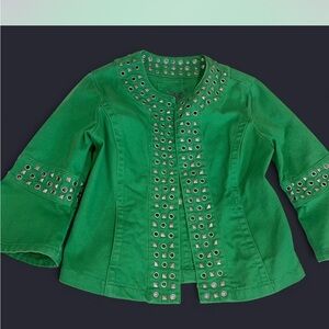 Grommet Green Jacket with Studded Design Retro  Jean
